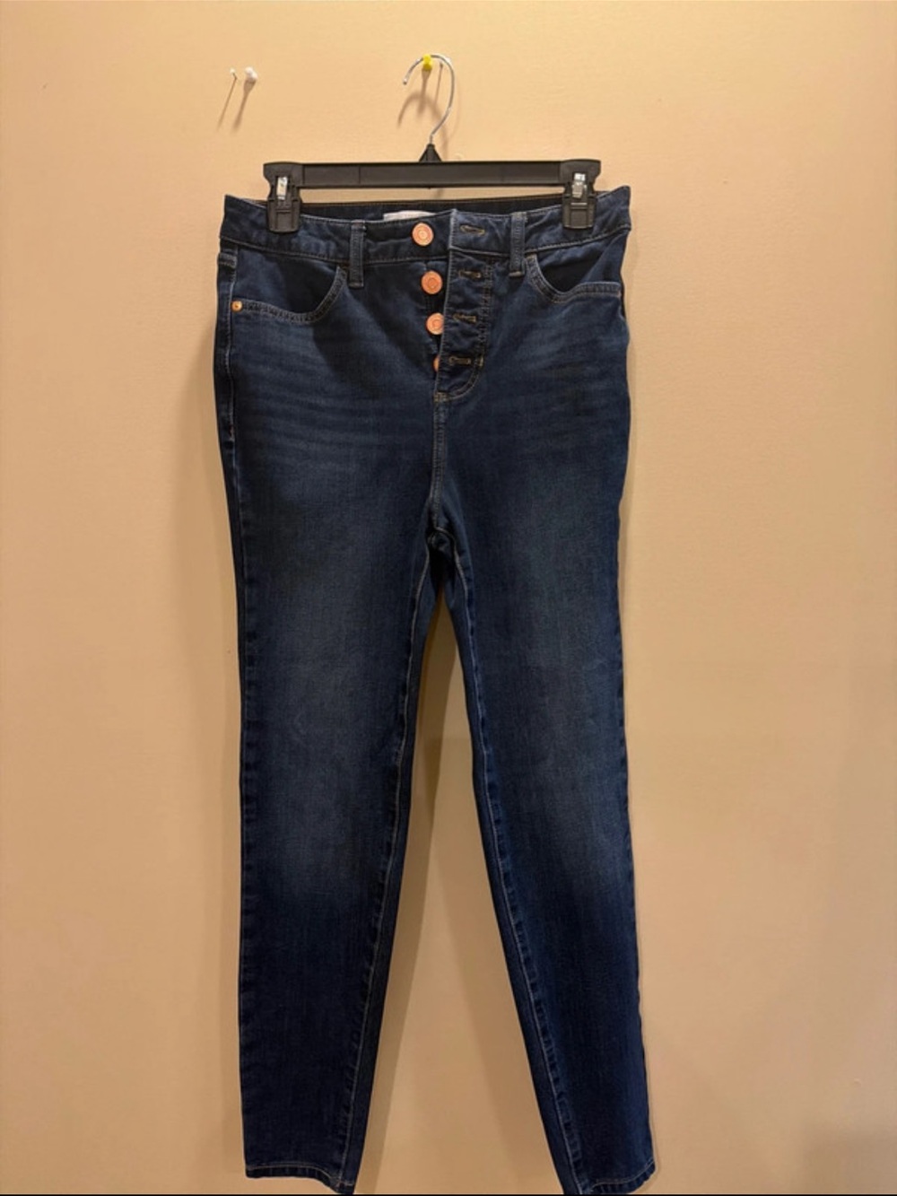 LC Lauren Conrad Dark Indigo Skinny Jeans with Button-Fly